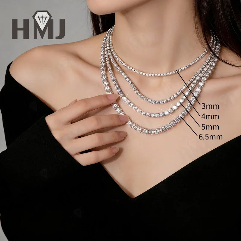 Moissanite Tennis Necklace 925 Sterling Silver D Color VVS1 Round Cut 2mm-6.5mm 16-24inch Hip Hop Jewelry for Men or Women