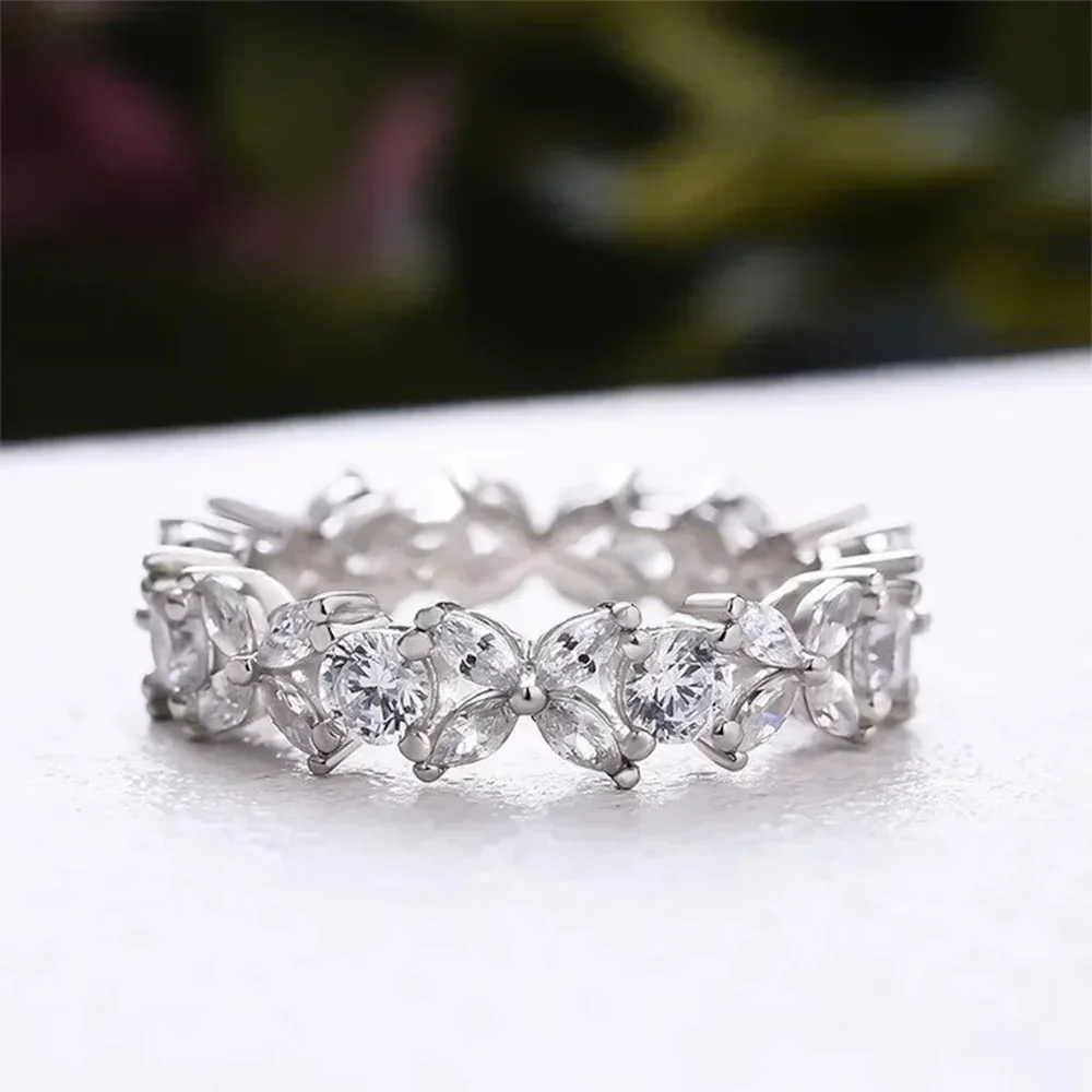 Stackable Full Moissanite Eternity Band Wedding Rings for Women S925 Silver Marquise/Round Cut Diamond Engagement RingCertified
