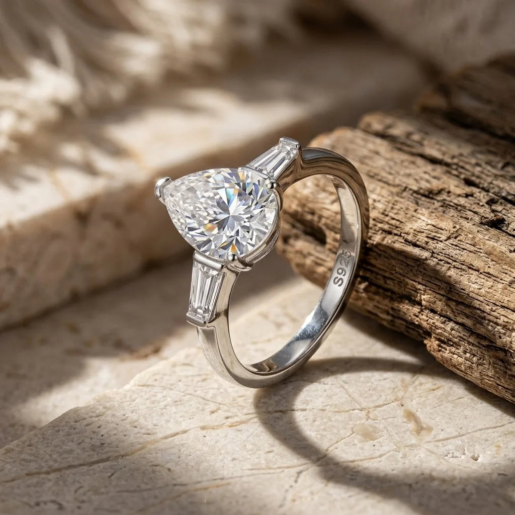 Ts 925 Sterling Silver Moissanite Ring For Women Men 2ct Pear Cut D Color Moissanite Lab Grown Diamond Jewelry Gift Brand Ring