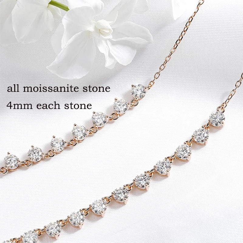 Smyoue 4mm Full Moissanite Choker Necklaces for Women 42cm Adjustable Chain D Color Vvs1 S925 Sterling Silver Tennis Necklace