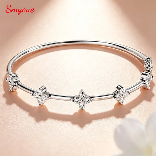 Smyoue 2.5mm Moissanite Bangle for Women Girls Classic Flowers Certified Fine Jewelry Wholesale Chain Real S925 Sterling Silver