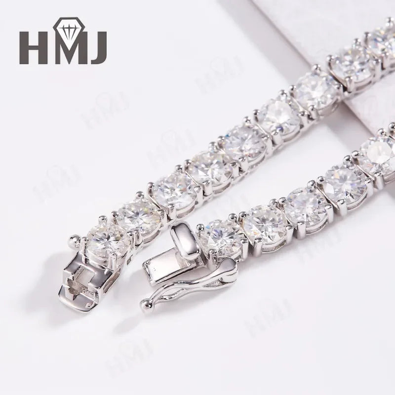 Moissanite Tennis Necklace 925 Sterling Silver D Color VVS1 Round Cut 2mm-6.5mm 16-24inch Hip Hop Jewelry for Men or Women