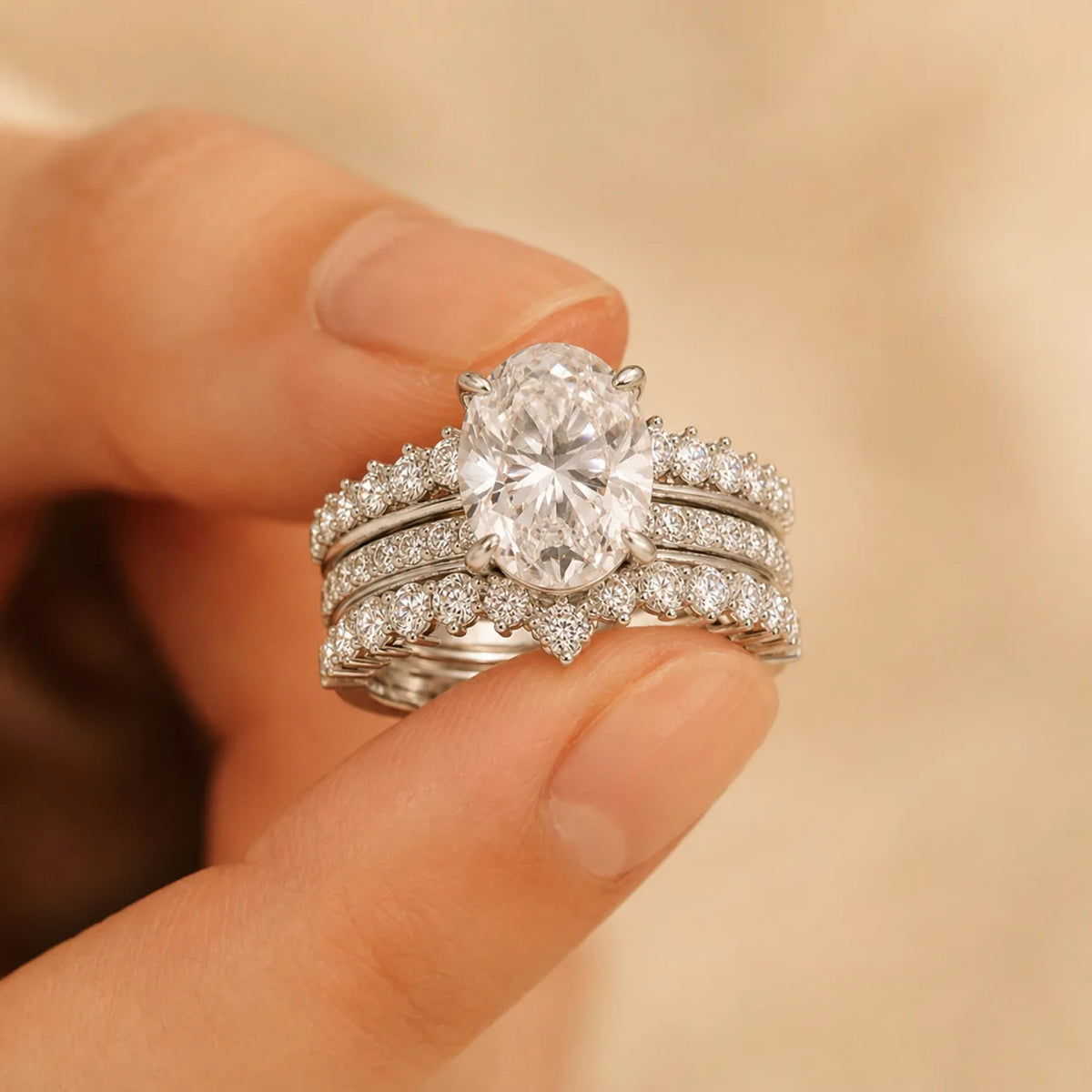 EWYA 3PCS Stackable Moissanite Rings S925 Silver 2CT Oval Dove Egg Engagement Bands Marquise Leaf Luxury Promise Ring For Women