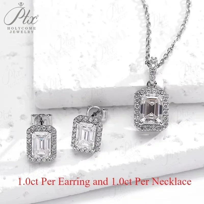 Emerald Cut Earring Necklace Jewelry Sets D Color Moissanite 100% S925 Sterling Silver For Women Fine Wedding Gift GRA Certified