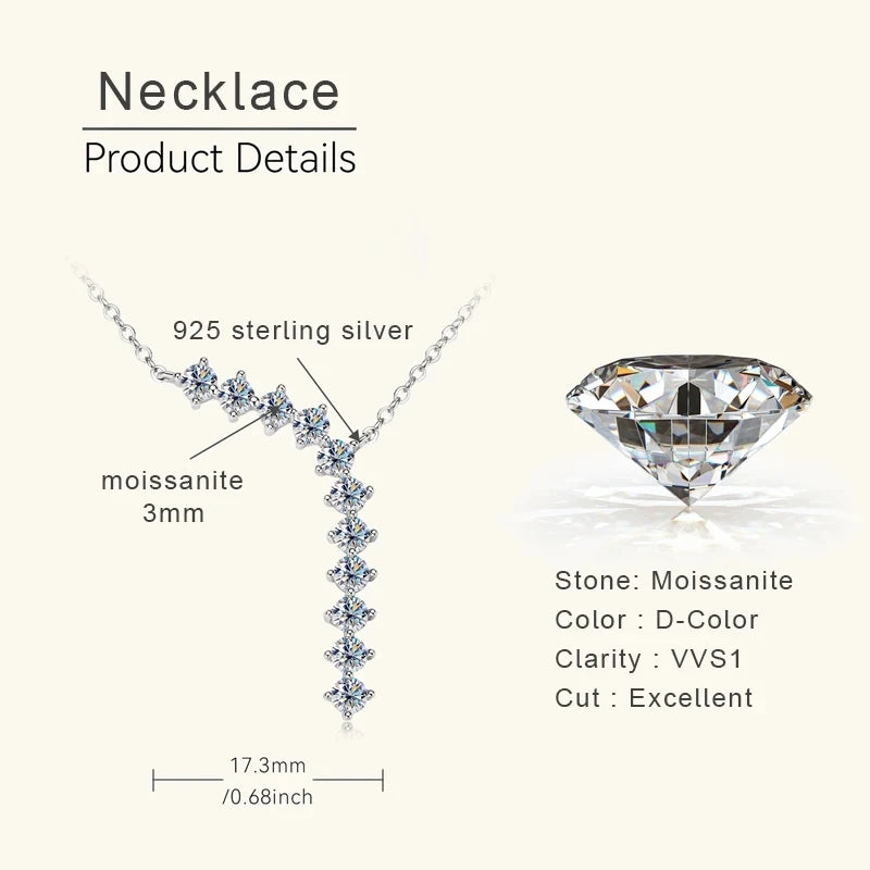 1.7cttw D Color Moissanite Earrings Necklace 925 Sterling Silver Y-Shaped Pendant Necklaces Jewelry Set For Women Charming Gift