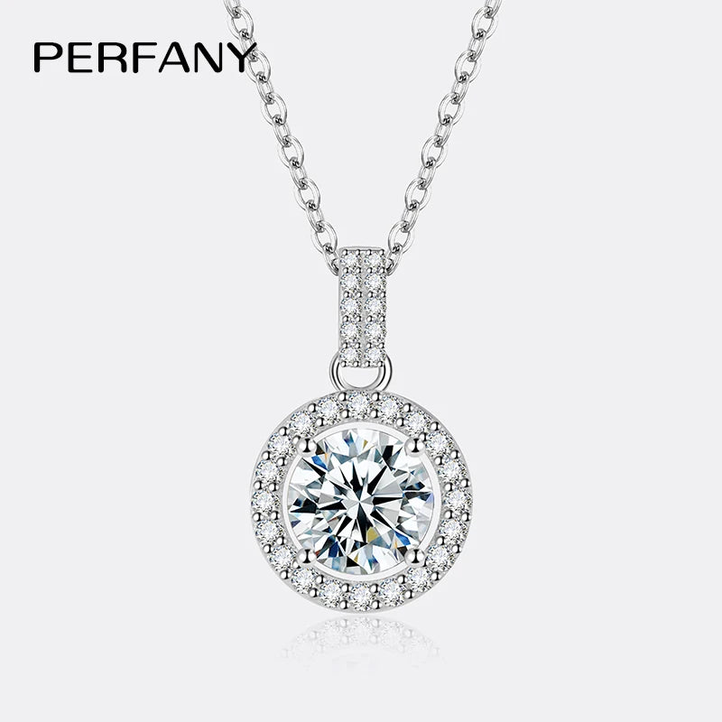 PERFANY 1-5CT Moissanite Necklace for Women S925 Pure Silver Round Laboratory Diamond Pendant Fashionable Wedding Luxury Jewelry