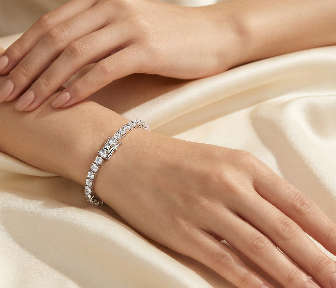 Everly Tennis Bracelet worn on the wrist