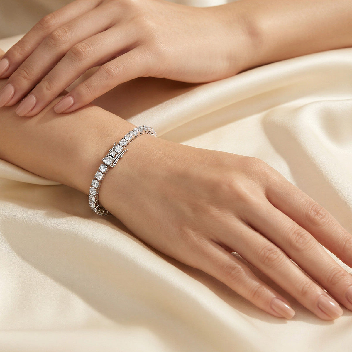 Everly Tennis Bracelet worn on the wrist