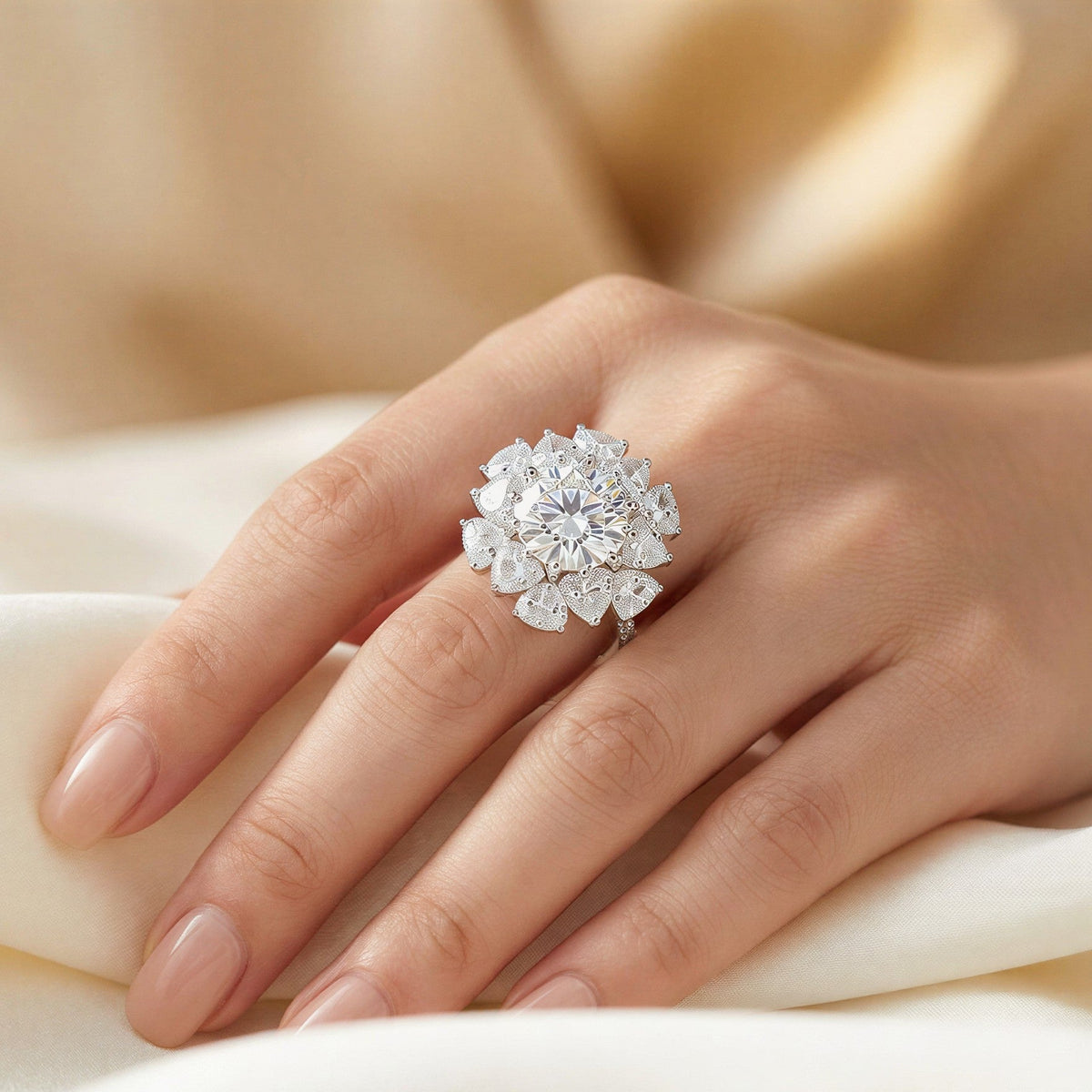 Everly Bloom Cocktail Ring worn on the hand