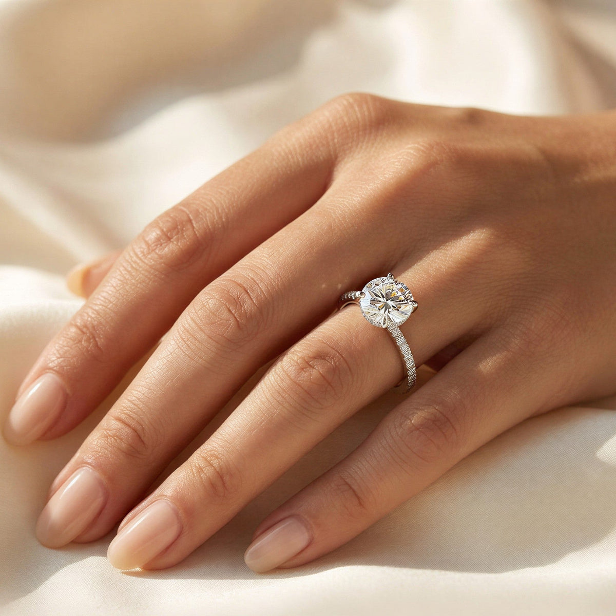 Everly Pavé Solitaire Ring worn on the hand