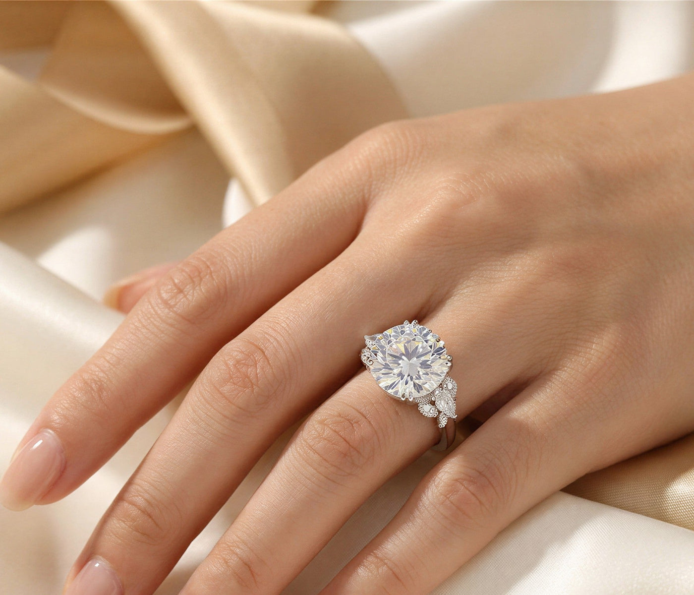 Everly Grand Solitaire Ring worn on the hand