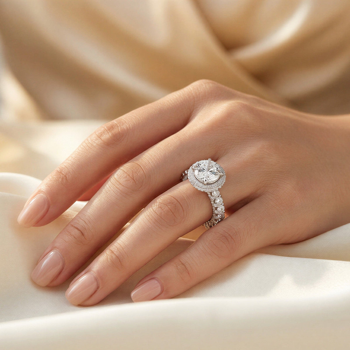 Everly Oval Radiance Ring worn on the hand