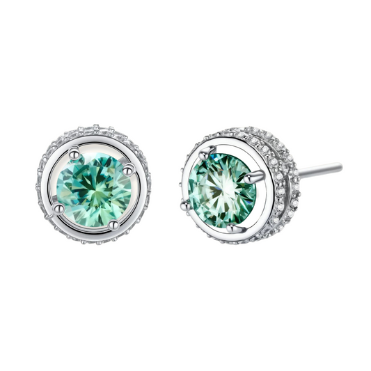 Emerald Spark Halo Moissanite Studs