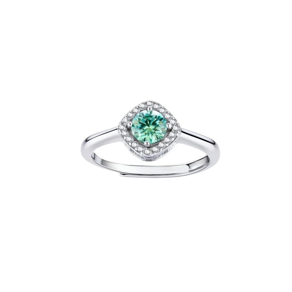 Emerald Glow Halo Moissanite Ring