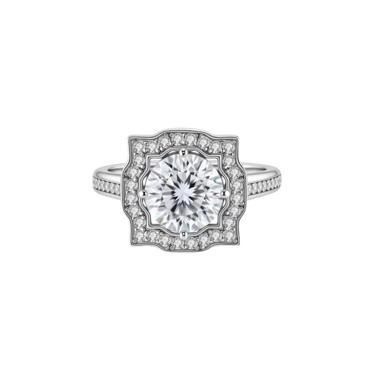 2 CT Round Scalloped Halo Moissanite Ring