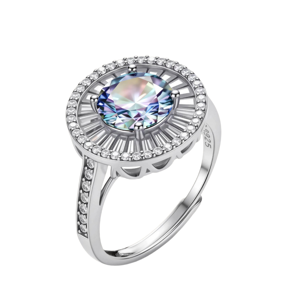 2 CT Round Baguette Halo Moissanite Ring