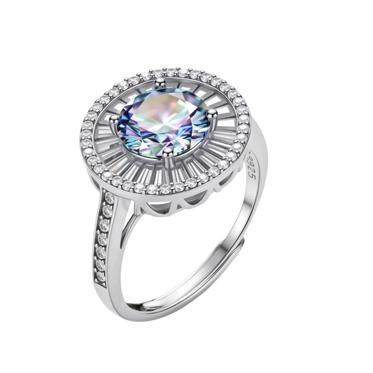 2 CT Round Baguette Halo Moissanite Ring