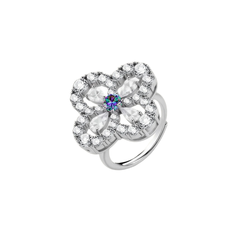 0.3 CT Pear Cut Flower Moissanite Ring