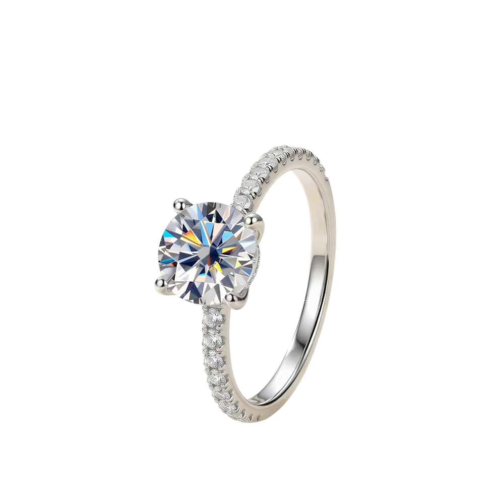 2 CT Round Pavé Solitaire Moissanite Ring
