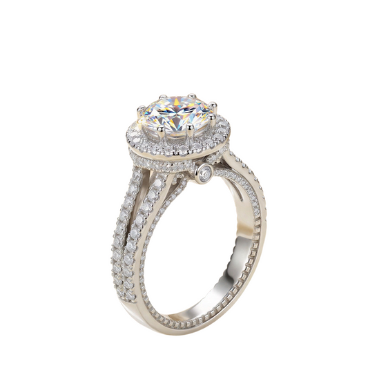 1–2 CT Round Halo Moissanite Engagement Ring