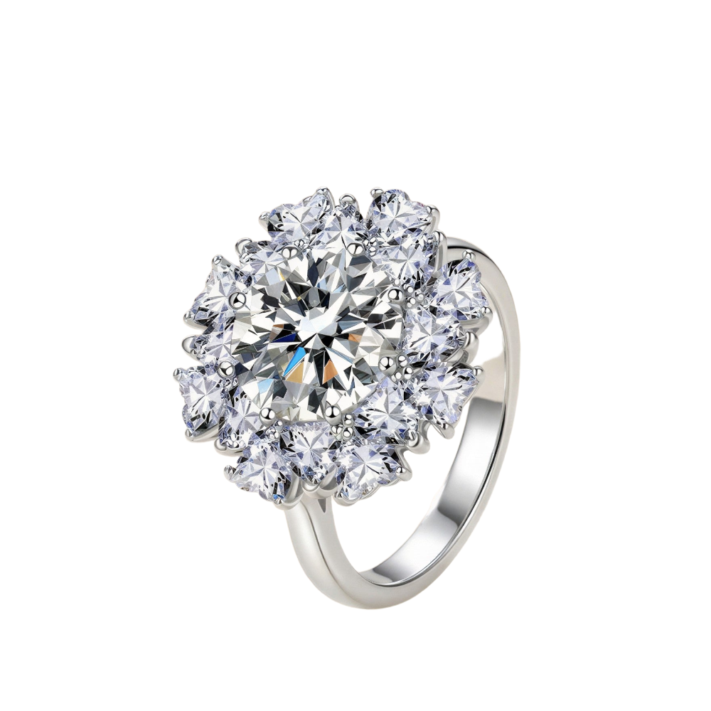 5 CT Round Flower Moissanite Cocktail Ring